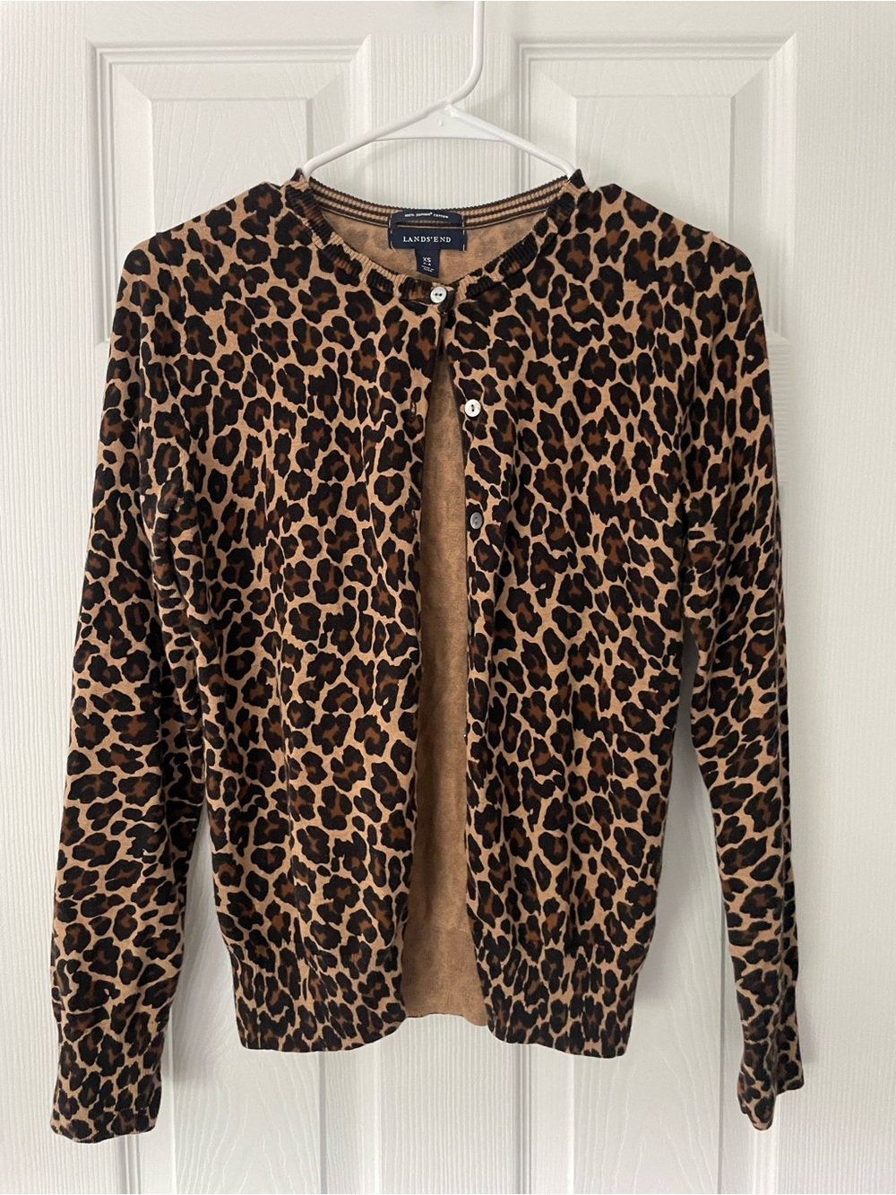 100% Supima Cotton Lands' End Leopard Print Cardigan — Brown & Black